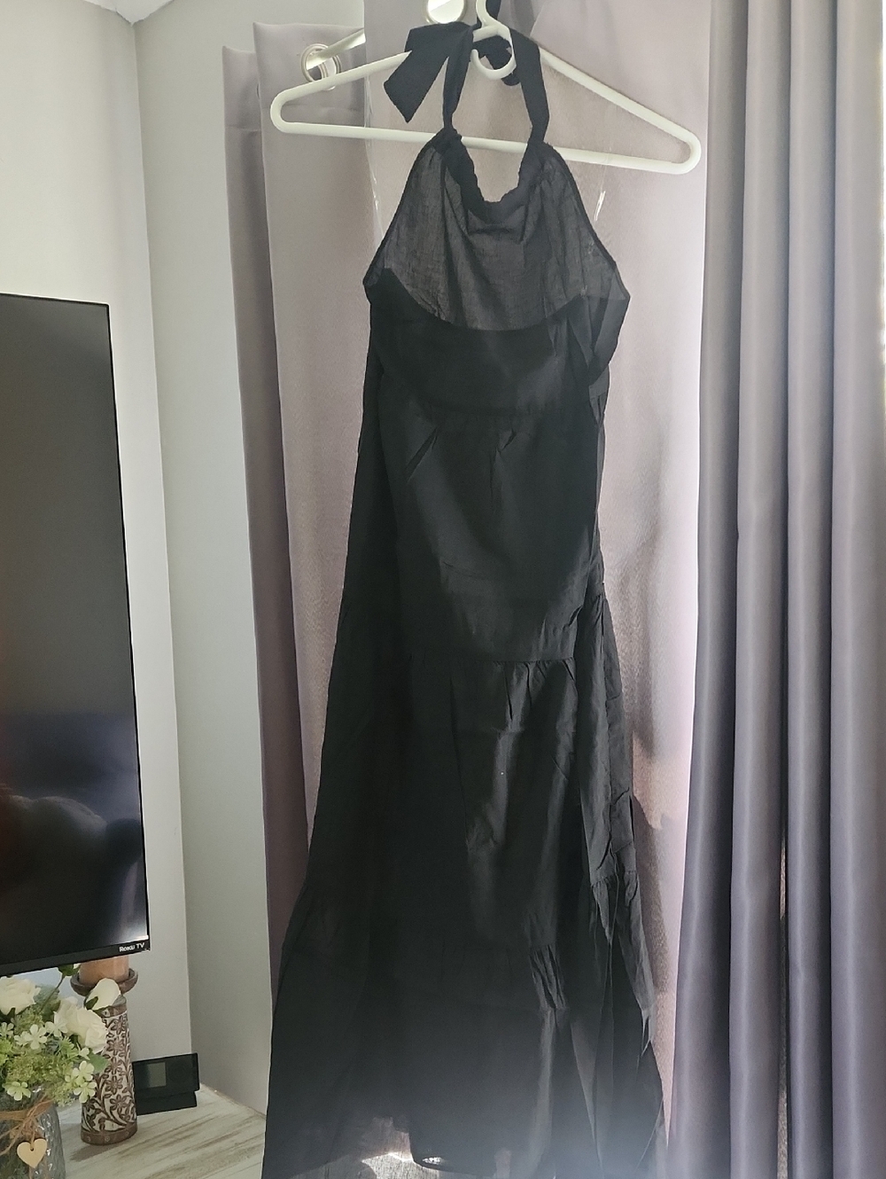 HYFVE Black Halter Maxi Sheer Dress with Tie Neck